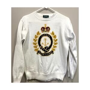 Vintage Ralph Lauren Crown Crest Crest White Sweater Crewneck Size Small